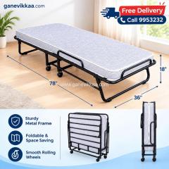 Folding Bed with Mattress - Black - Brand New - Free Delivery